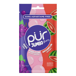 PUR PUR Jumbo Gomme - Raisin, gomme balloune, Pastèque PUR Jumbo Gum - Grape, Bubblegum, watermelon