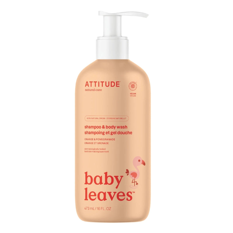 Attitude Baby Leaves 2 En 1 Shampoing Et Gel Nettoyant - Orange et grenade