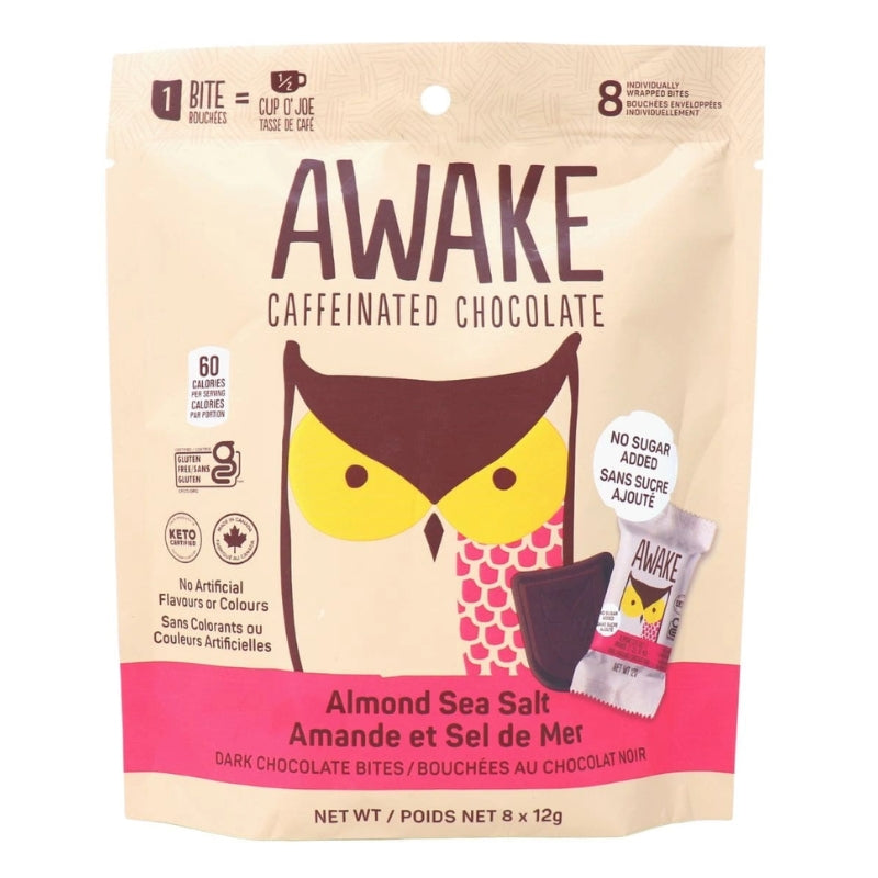 awake Bouchées au chocolat caféinées – chocolat noir aux amandes et sel de mer 