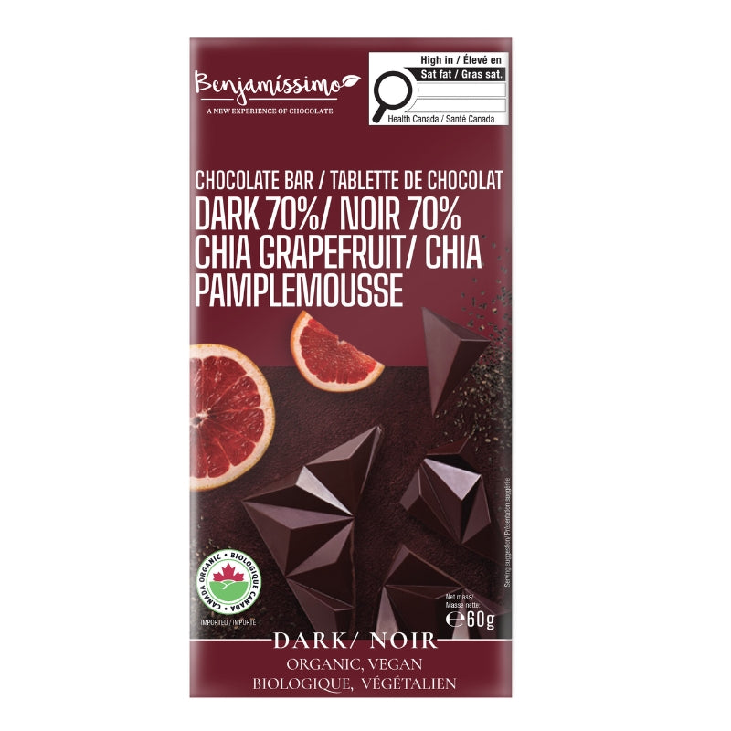 Benjamissimo Tablette de chocolat noir 70% - Chia pamlemousse