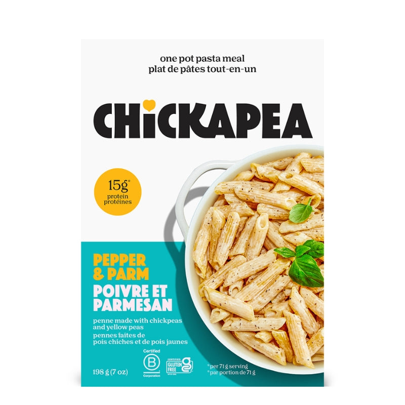 Chickapea Pennes aux pois chiches et pois jaunes -Poivre et parmesan