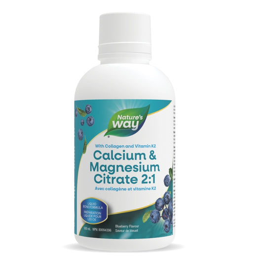 nature's way CAL/MAG Citrate 2:1 avec Collagène et K2 Bleuet