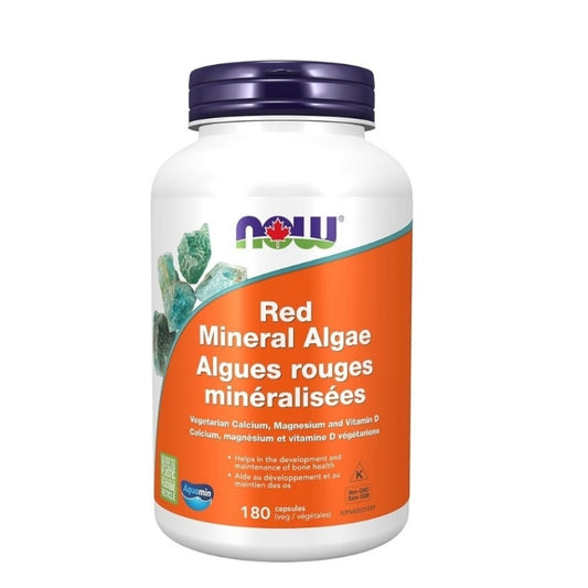 now algues rouges minéralisées calcium magnésium et vitamine d végétariens 180 capsules végétales