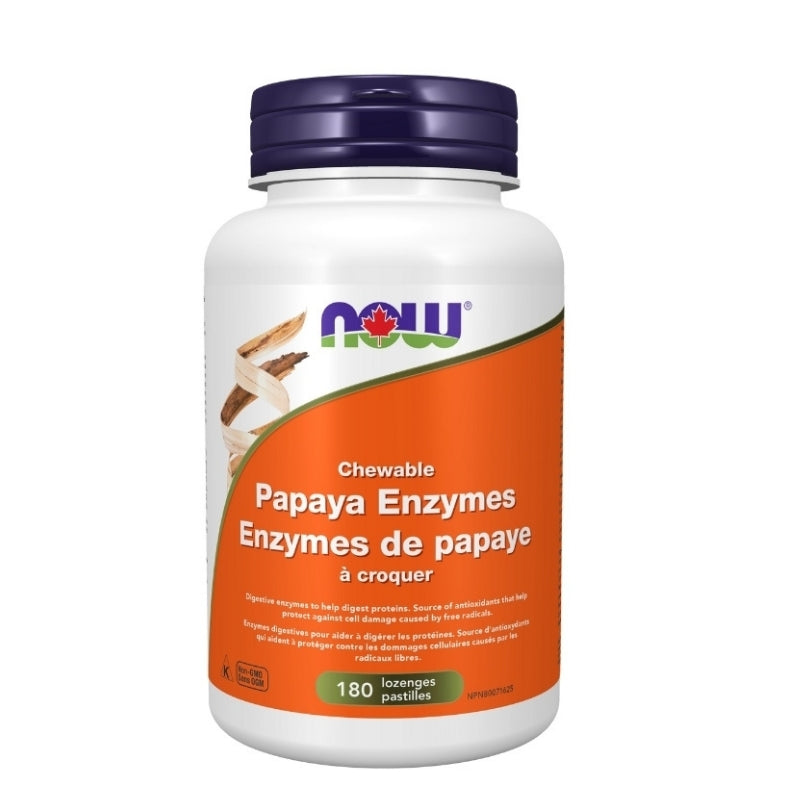 now enzymes de papaye à croquer avec menthe et chlrorophylle 180 pastilles