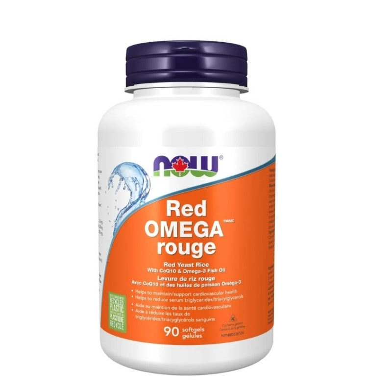 now omega rouge levure riz rouge coq10 huile de poisson oméga-3 santé cardiovasculaire 90 gélules
