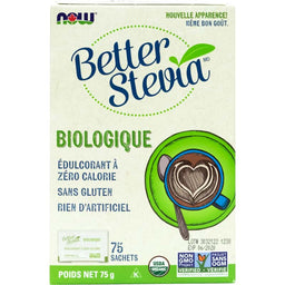 now betterstevia biologique édulcorant à zéro calorie sans gluten rien d'artificiel 75 sachets sans ogm 75 g