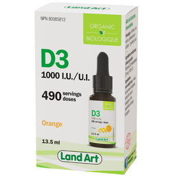 Land Art  d3 1000 ui biologique 490 doses  saveur orange 13.5 ml
