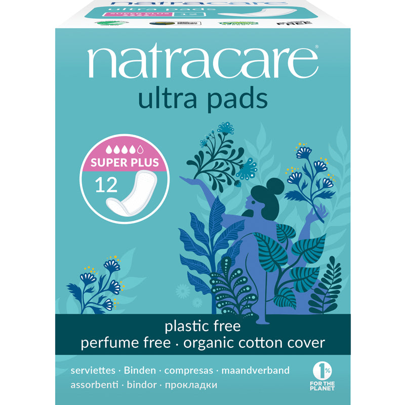 Natracare ultra pads serviettes hygiénique naturelles absorption super plus sans plastique biologique sans parfum 12