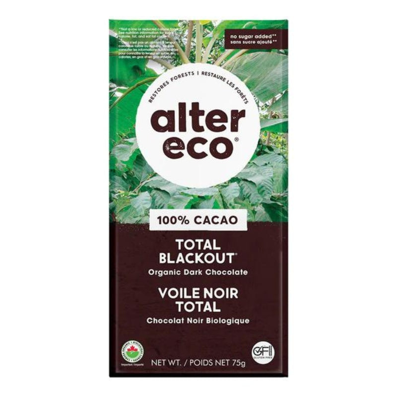Alter Eco Chocolat Noir Bio Voile Noir Total 100% Cacao Sans sucre ajouté
