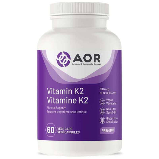 AOR Vitamine K2 120 mcg soutient le système squelettique végétalien sans ogm sans gluten 60 végécapsules
