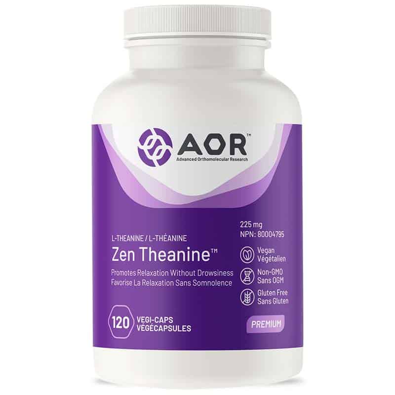 AOR Zen theanine 225 mg favorise la relaxation sans somnolence végétalien sans ogm sans gluten 120 végécapsules