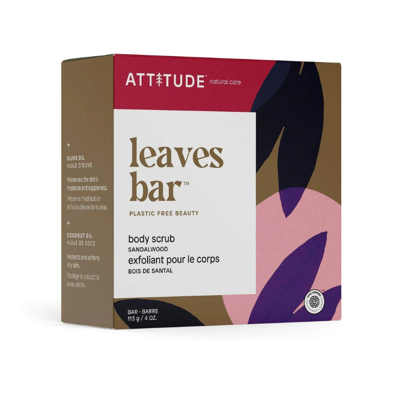 Attitude Leaves Bar Exfoliant Corporel Bois de santal Sans cruauté Végane Biodégradable