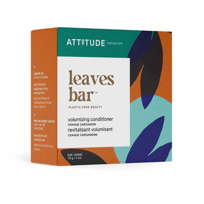 Attitude Leaves Bar Revitalisant Volumisant Orange Cardamome Biodégradable Végan Sans cruauté