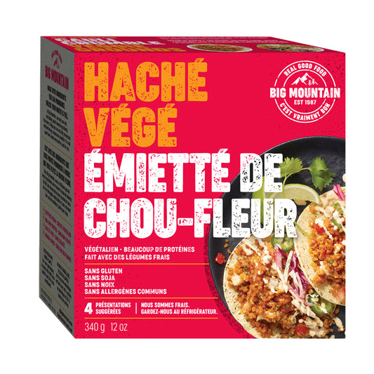 big mountain haché végé émietté chou-fleur végétalien végane protéines sans gluten sans soja sans noix sans allergènes