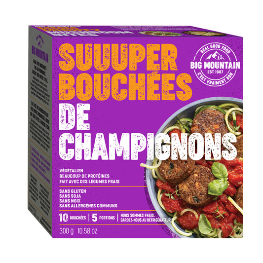 big mountain suuuper bouchées champignons végé végétalien végane protéines sans gluten sans soja sans noix sans allergène