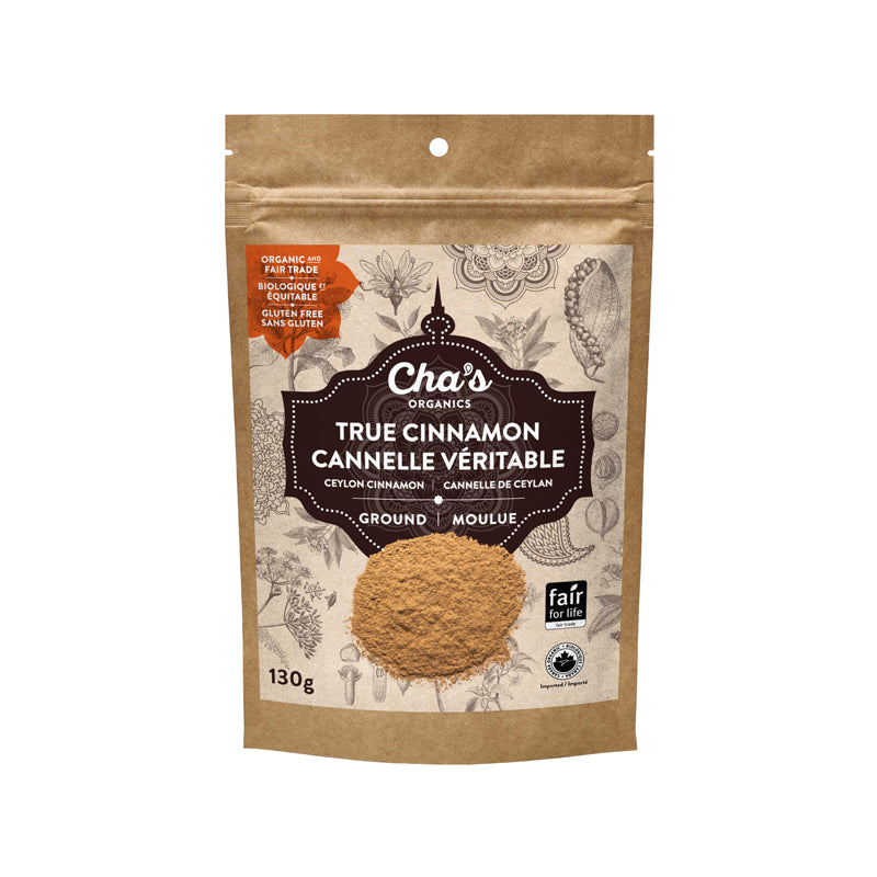 Cha's organics cannelle véritable cannelle ceylan moulue sans gluten biologique 130 g