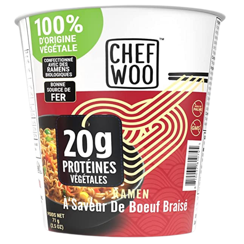 Chef Woo Ramen Saveur De Boeuf Braisé Végane Biologique sans GMS
