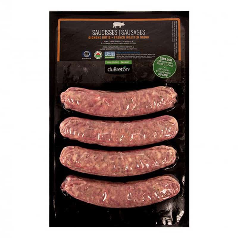 Saucisses aux oignons rôtis bio