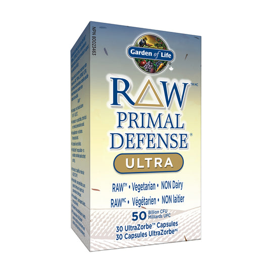 Garden of life raw primal defense ultra végétarien non laitier 50 milliard ufc 30 capsules ultrazorbe