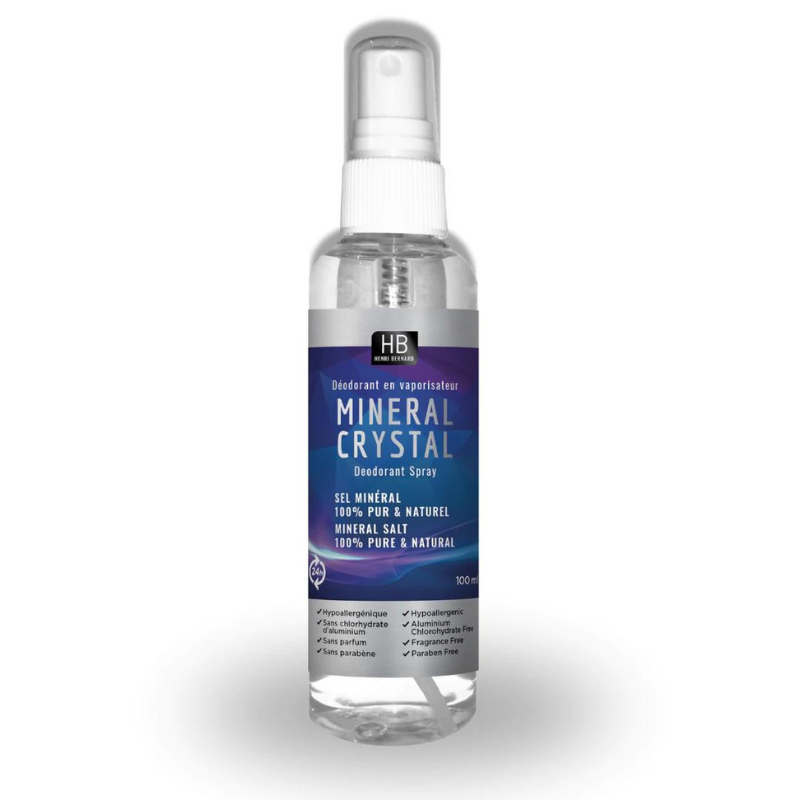 Henri Bernard Déodorant Mineral Crystal Vaporisateur Sel minéral pur naturel 24 heures invisible Hypoallergénique Sans parfum