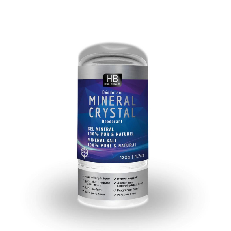 Henri Bernard Déodorant Mineral Crystal En Bâton Sel minéral pur naturel 24 heures invisible Hypoallergénique Sans parfum