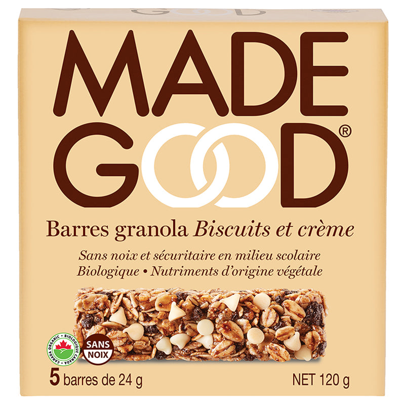 made good barres granola biscuits et crème sans noix sécuritaire milieu scolaire biologique nutriments origine végétale sans nois 5 barres 24 g net 120 g
