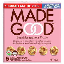 made good bouchées granola fraise sans noix sécuritaire milieu scolaire biologique nutriments origine végétale 5 emballages portions 24 g net 120 g