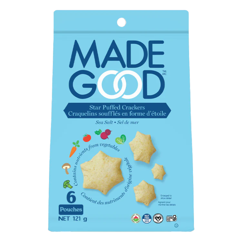 made good craquelins soufflés forme étoile sans gluten biologique sel de mer contient nutriments origine végétale sans ogm 121 g