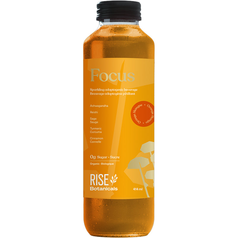Rise Botanicals - Focus Orange Mangue Adaptogène Végane Cétogène Sans sucre Pétillant