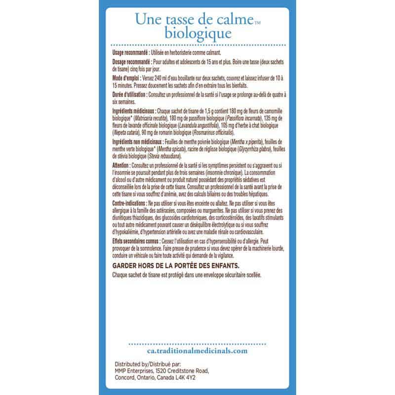 Traditional medicinals tisane relaxation cup of calm biologique lavande menthe sans caféine