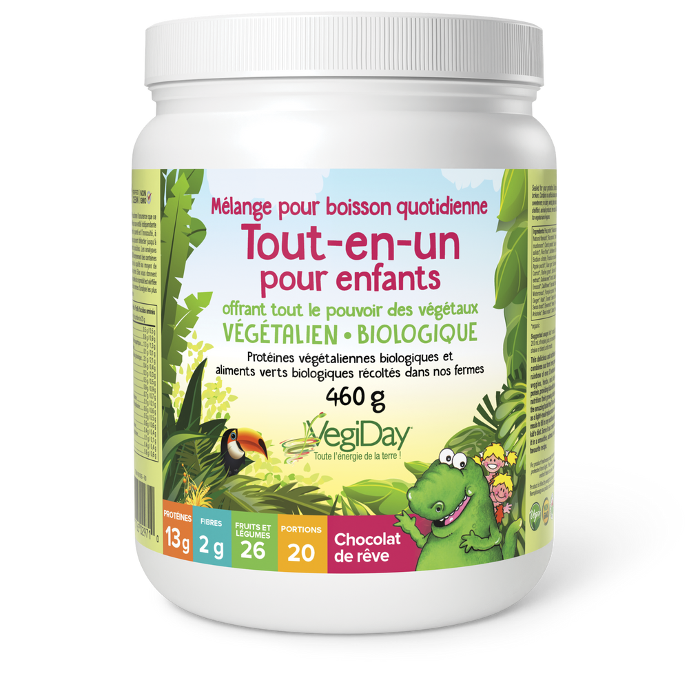VegiDay Tout-En-Un Pour Enfants Mélange Boisson Quotidienne Chocolat Biologique Protéines Végétales Aliments verts